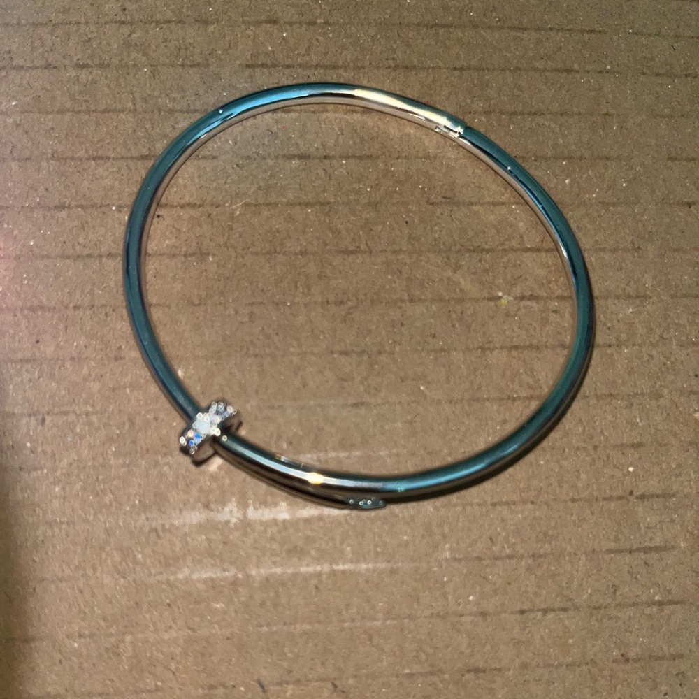 Nail with stone Bangle Bracelet - Silver